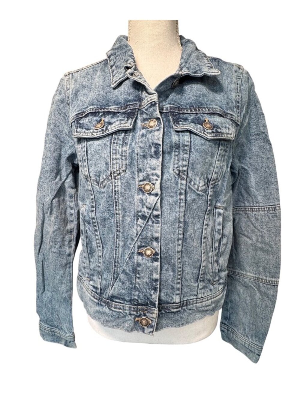 We The Free Denim Jacket Womens M Stonewash Blue Morocco Retro Cabincore
